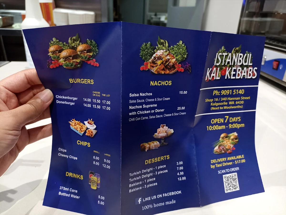Menu, Istanbul Kalgoorlie Kebabs