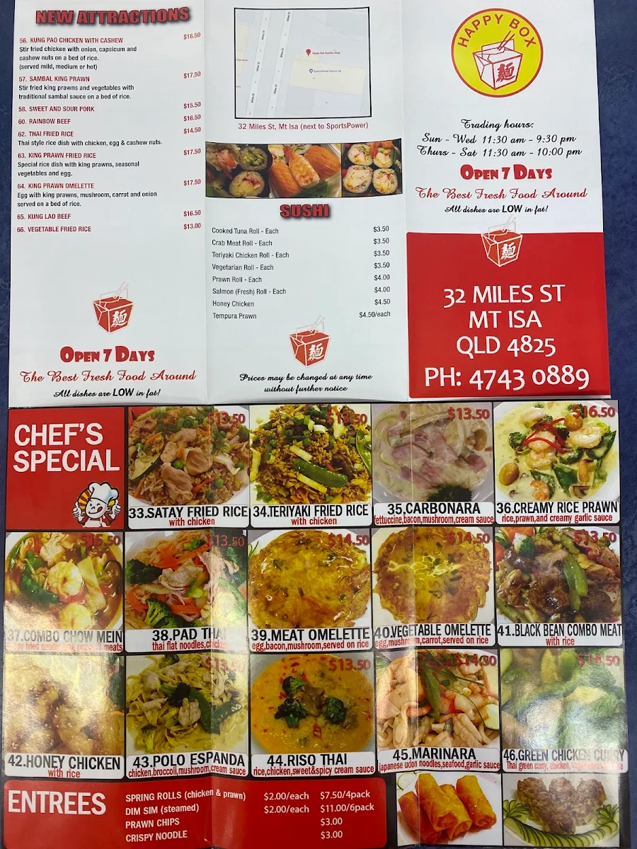 Menu, Happy Noodle Box