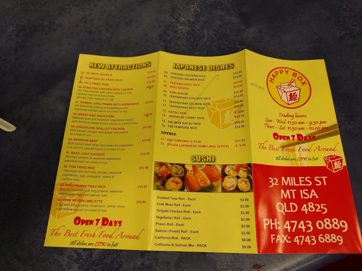 Menu, Happy Noodle Box
