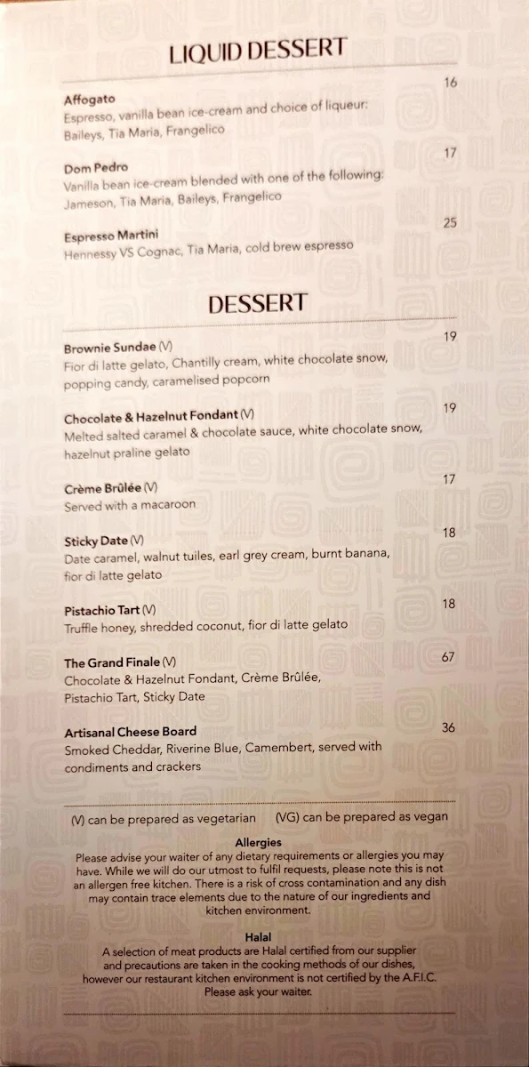 Menu, The Meat & Wine Co Sydney CBD Castlereagh St