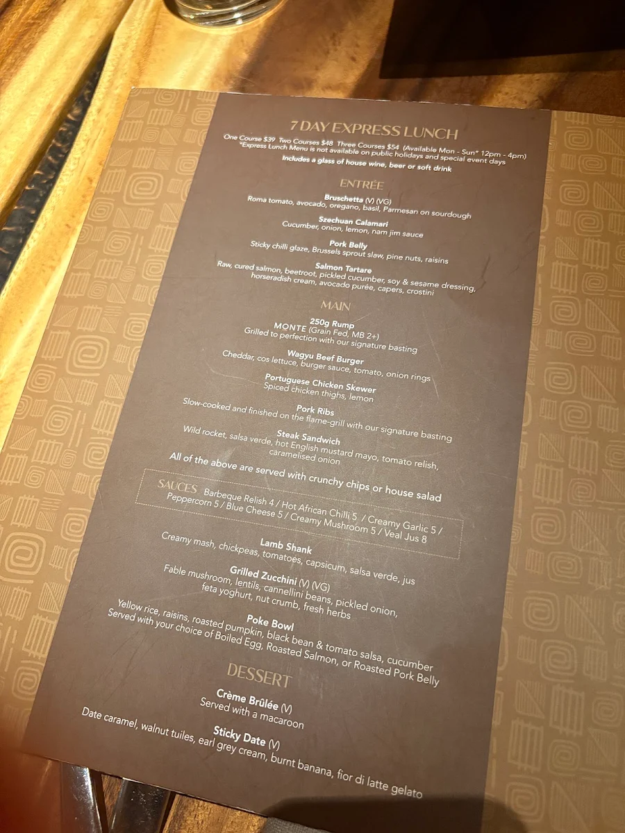 Menu, The Meat & Wine Co Sydney CBD Castlereagh St