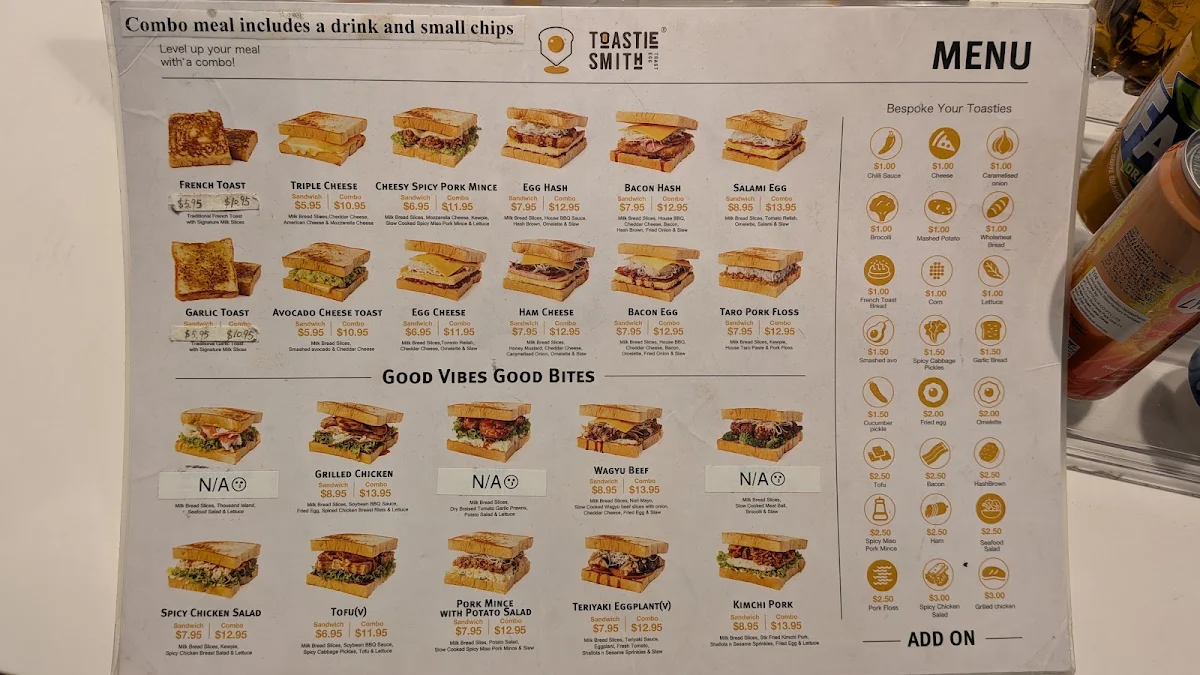 Menu, Toastiesmith Macquarie Centre