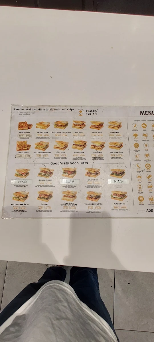 Menu, Toastiesmith Macquarie Centre