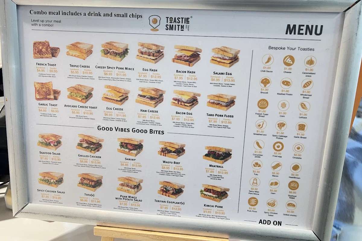 Menu, Toastiesmith Macquarie Centre