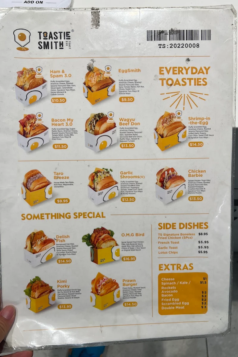 Menu, Toastiesmith Macquarie Centre