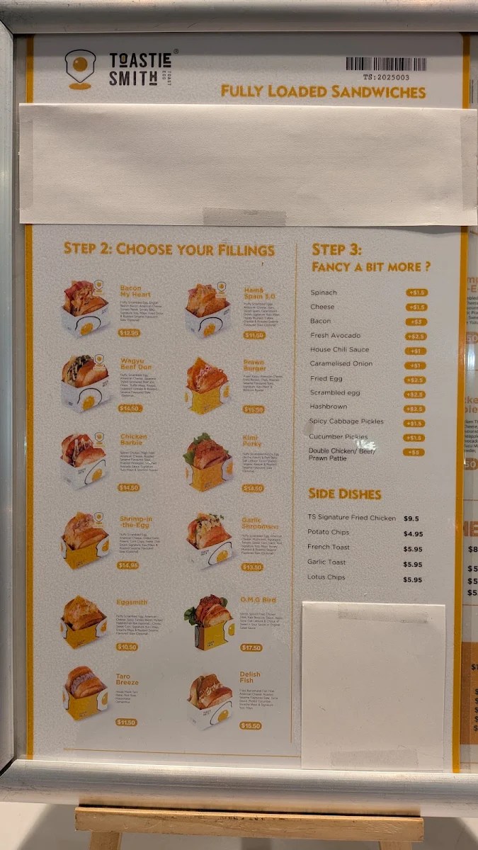 Menu, Toastiesmith Macquarie Centre