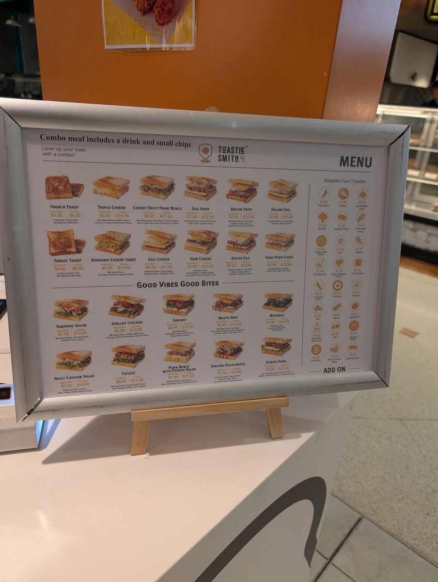 Menu, Toastiesmith Macquarie Centre