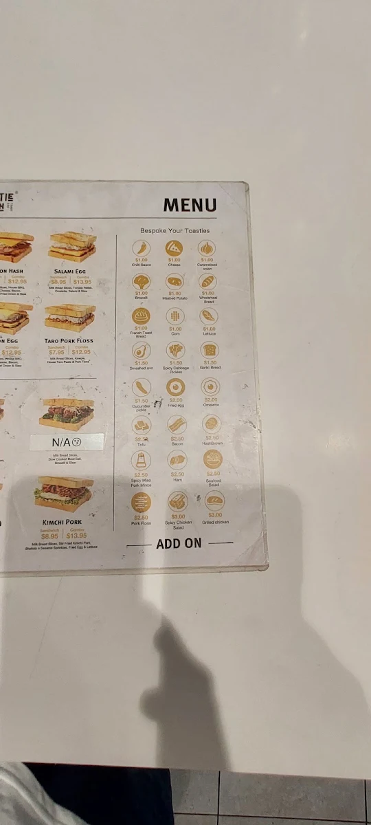 Menu, Toastiesmith Macquarie Centre