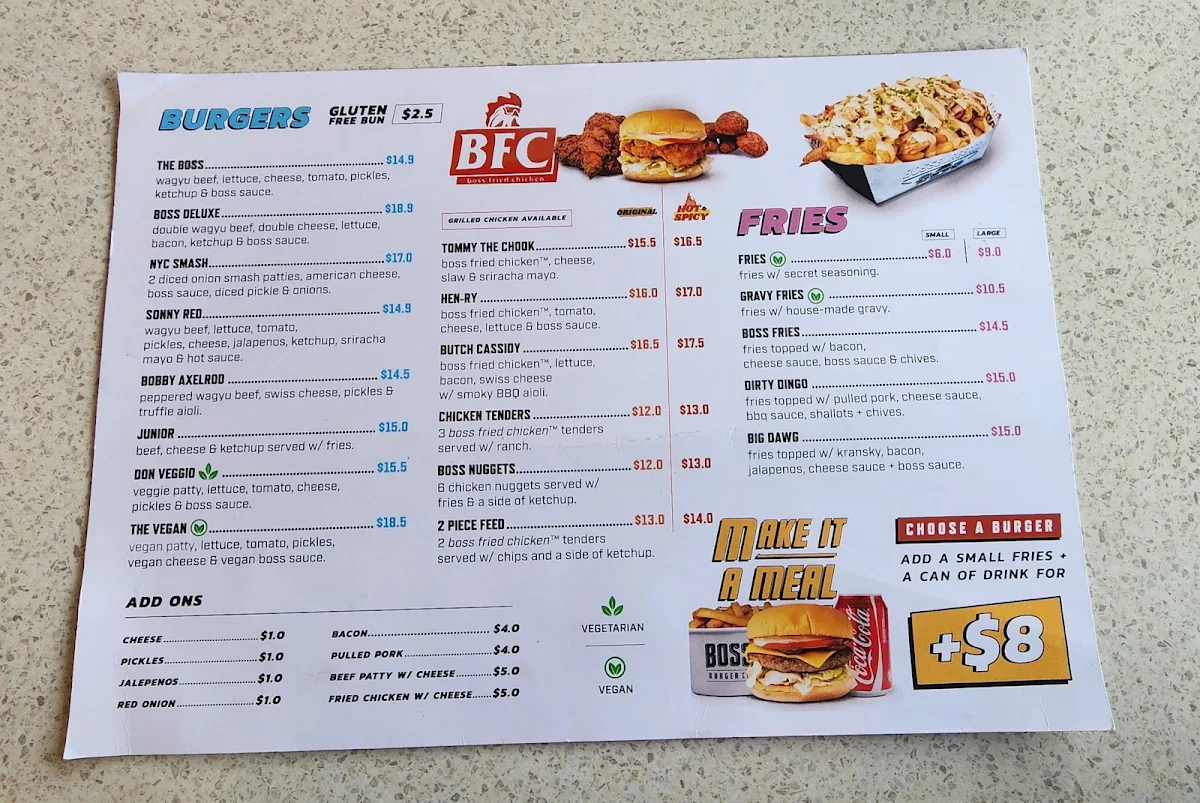 Menu, Boss Burger Co. Ascot vale