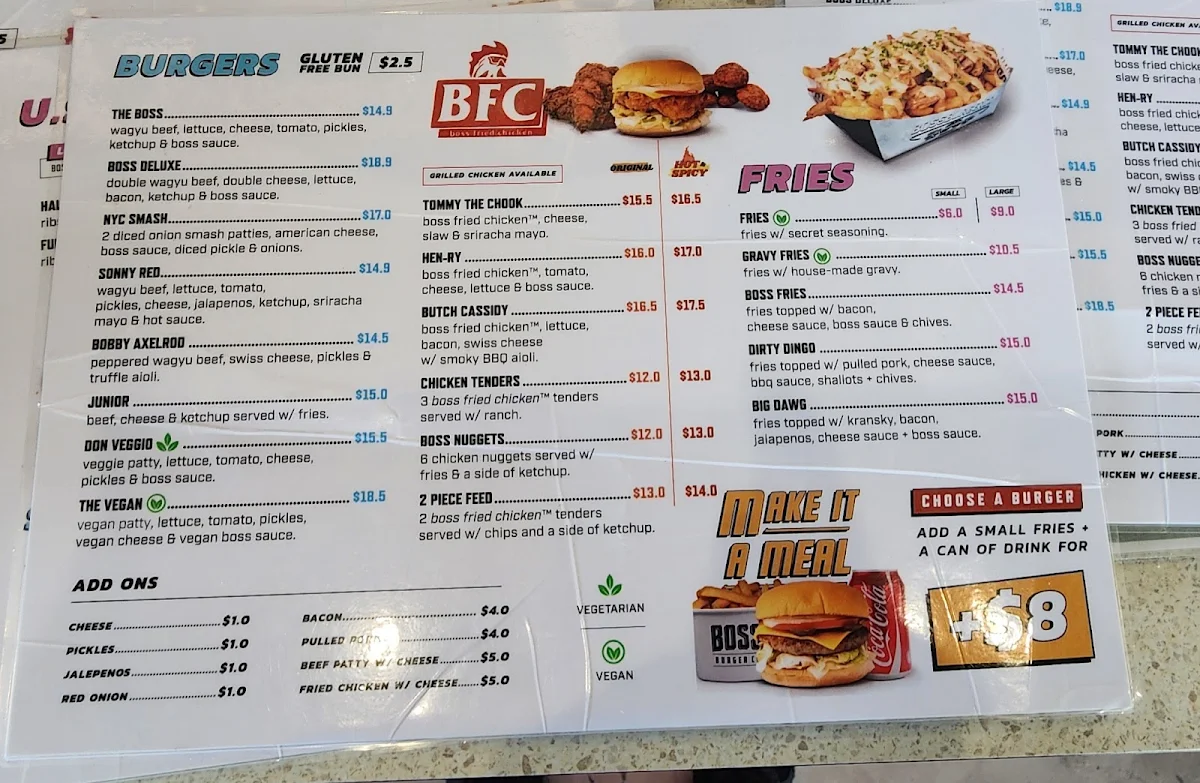 Menu, Boss Burger Co. Ascot vale