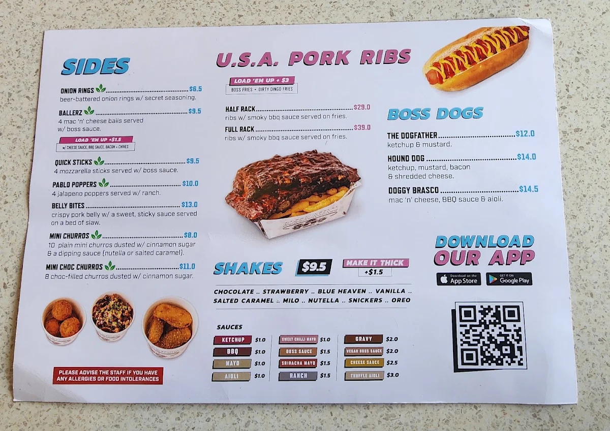 Menu, Boss Burger Co. Ascot vale