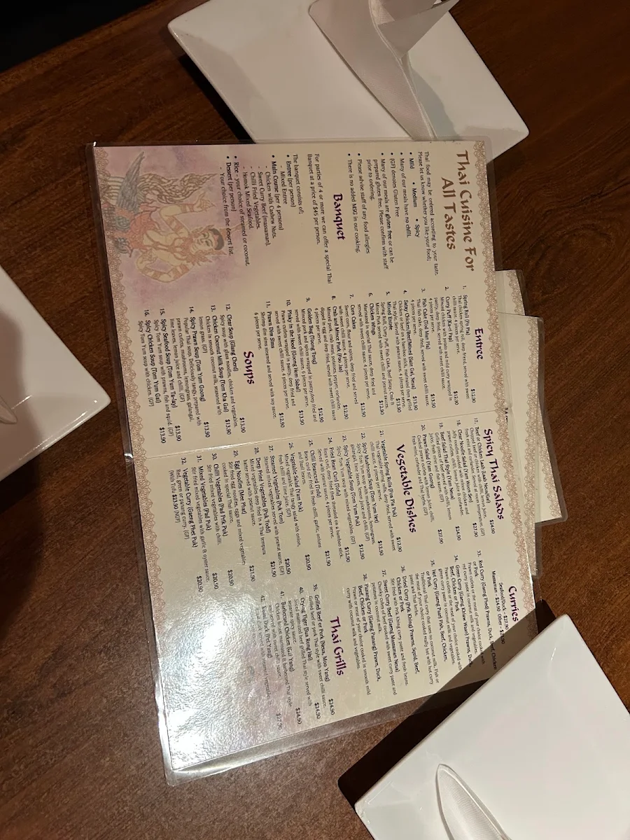 Menu, Mariam's Thai Restaurant