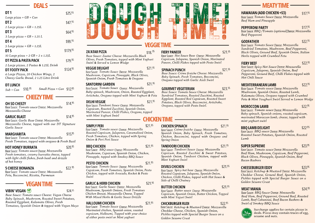 Menu, Dough Time Kellyville