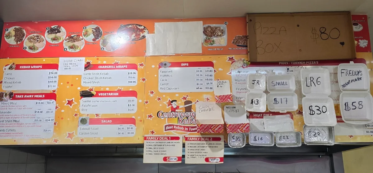 Menu, Centreway Kebabs