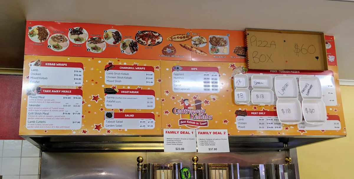 Menu, Centreway Kebabs