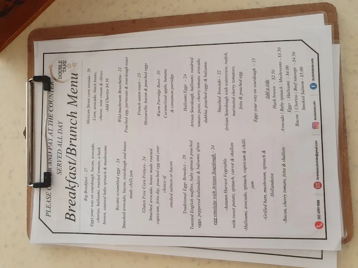 Menu, Doubletake Cafe