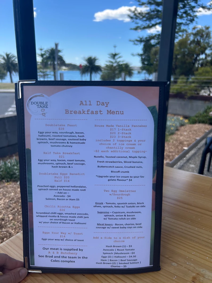 Menu, Doubletake Cafe