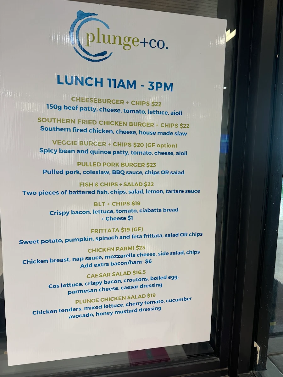 Menu, Plunge+co