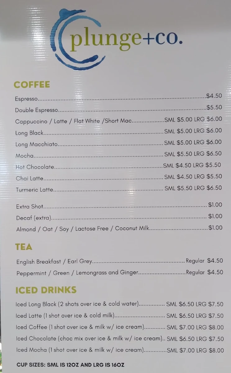 Menu, Plunge+co