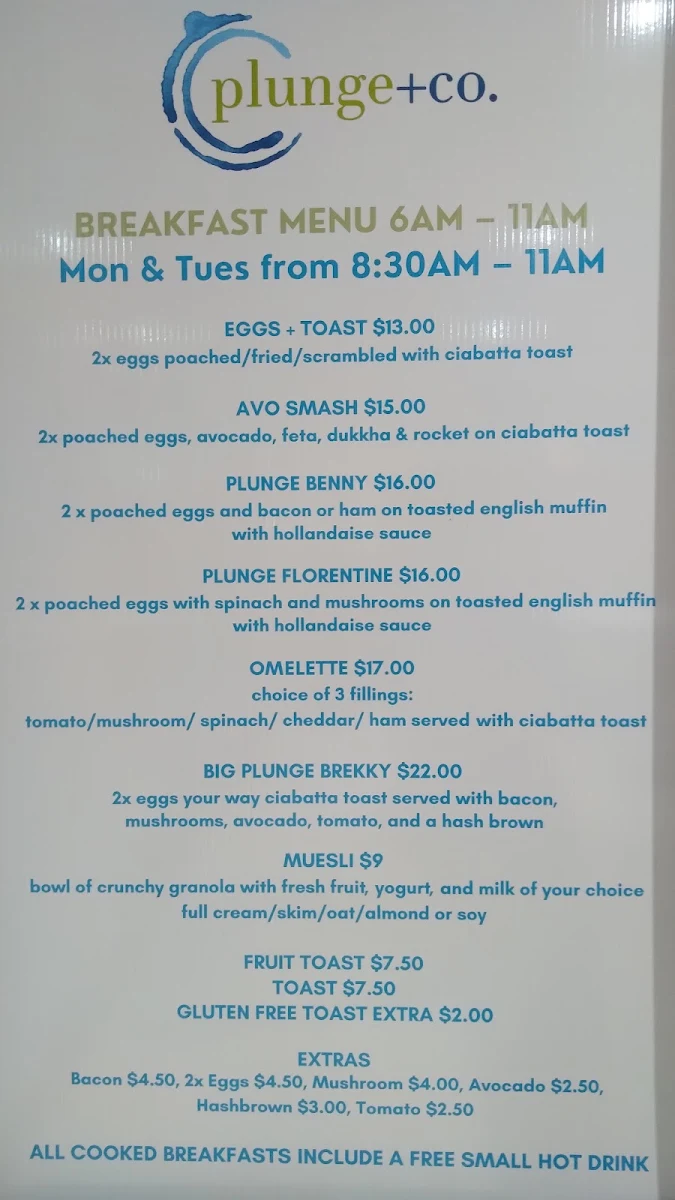 Menu, Plunge+co