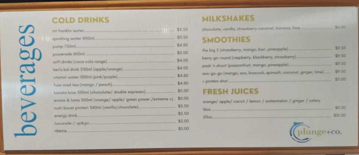 Menu, Plunge+co