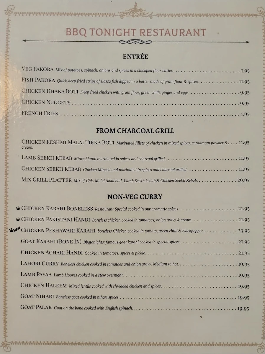 Menu, BBQ Tonight Restaurant Brisbane