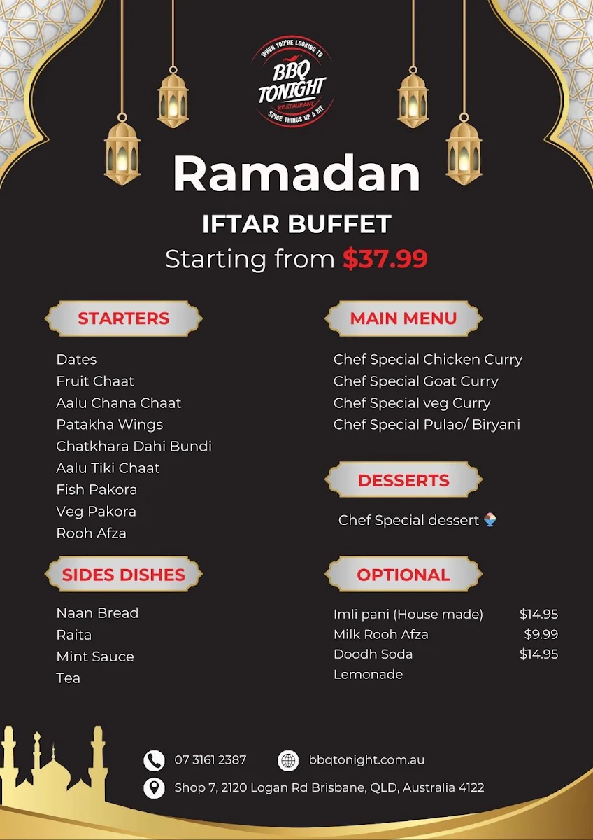 Menu, BBQ Tonight Restaurant Brisbane