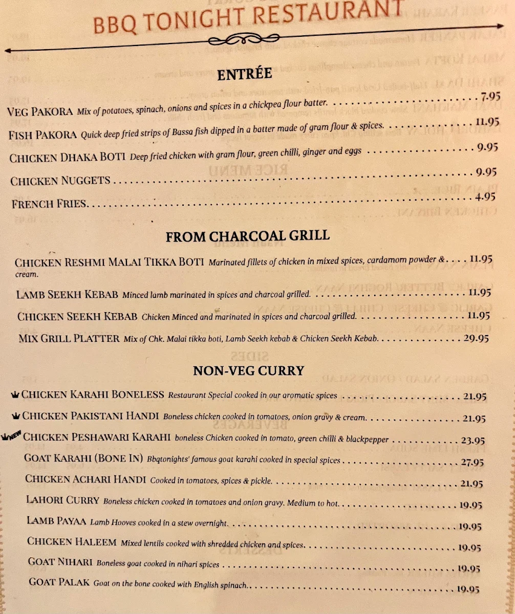 Menu, BBQ Tonight Restaurant Brisbane
