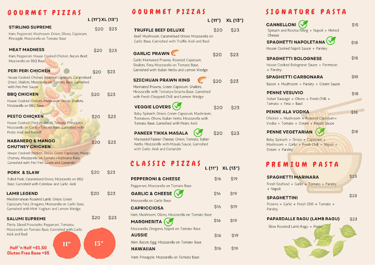 Menu, Stirling Pizza & Pasta