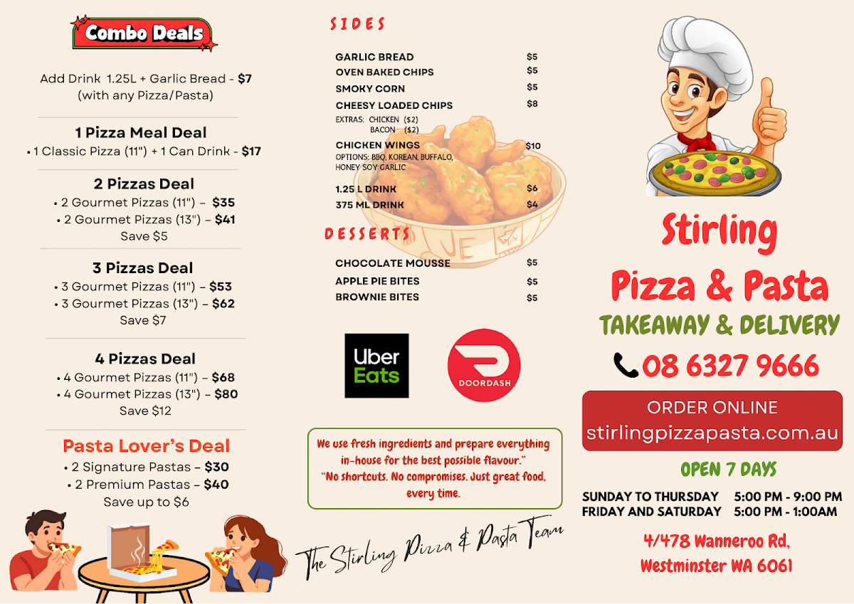 Menu, Stirling Pizza & Pasta