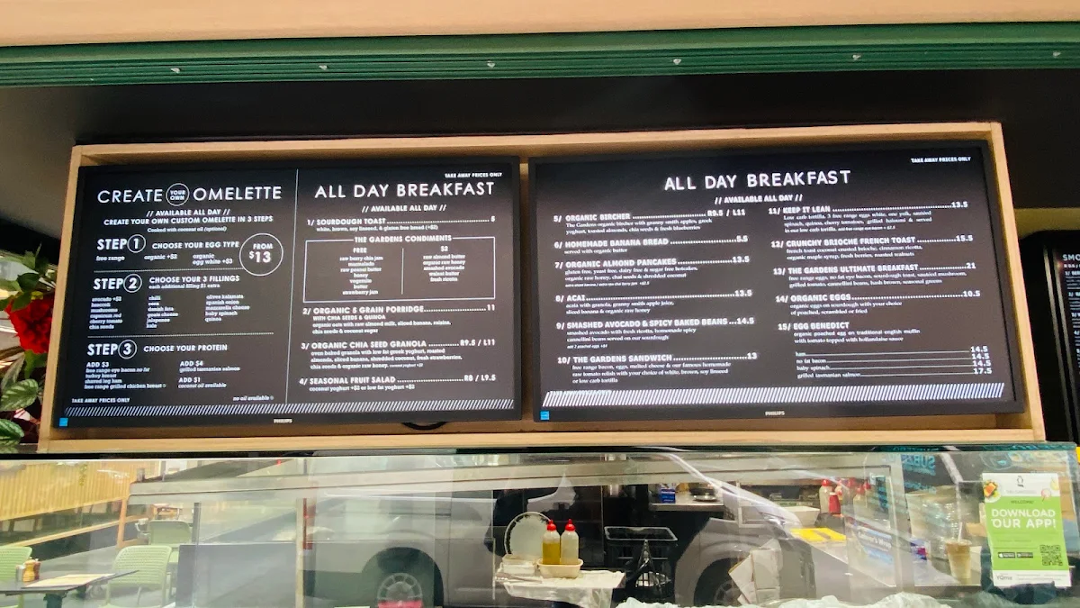 Menu, The Gardens Cafe World Square