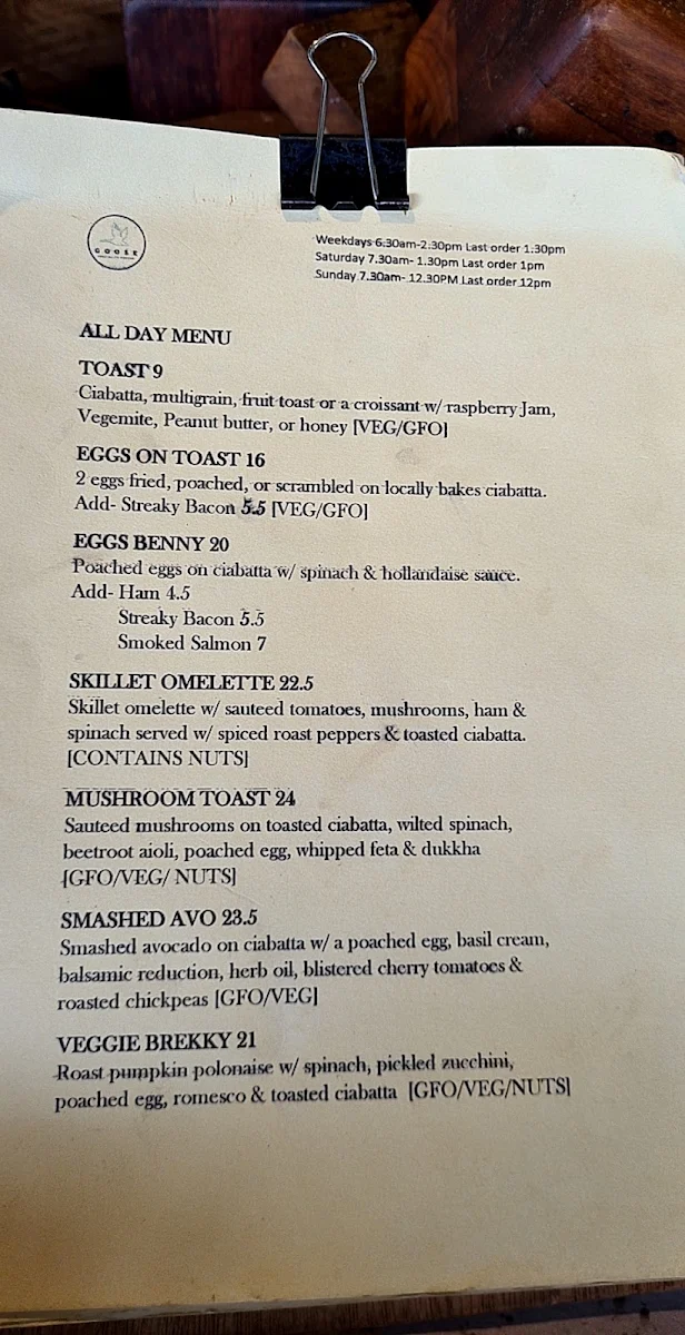 Menu, Goose Specialty Coffee
