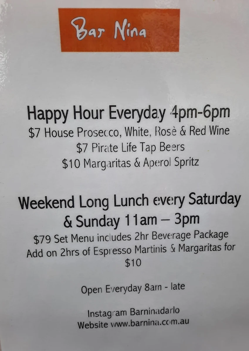 Menu, Bar Nina