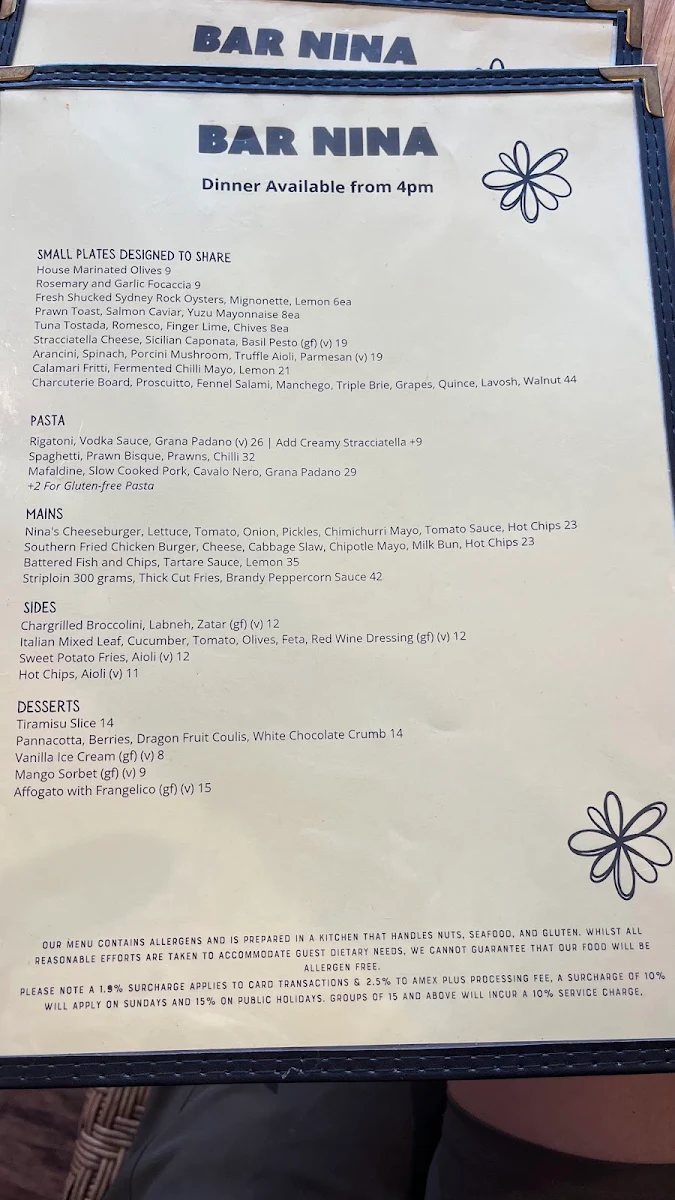 Menu, Bar Nina
