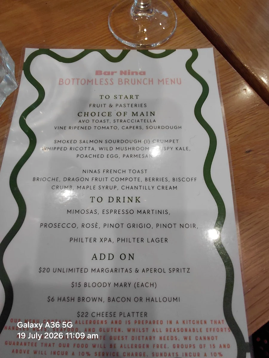 Menu, Bar Nina