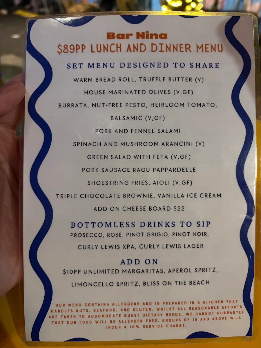 Menu, Bar Nina