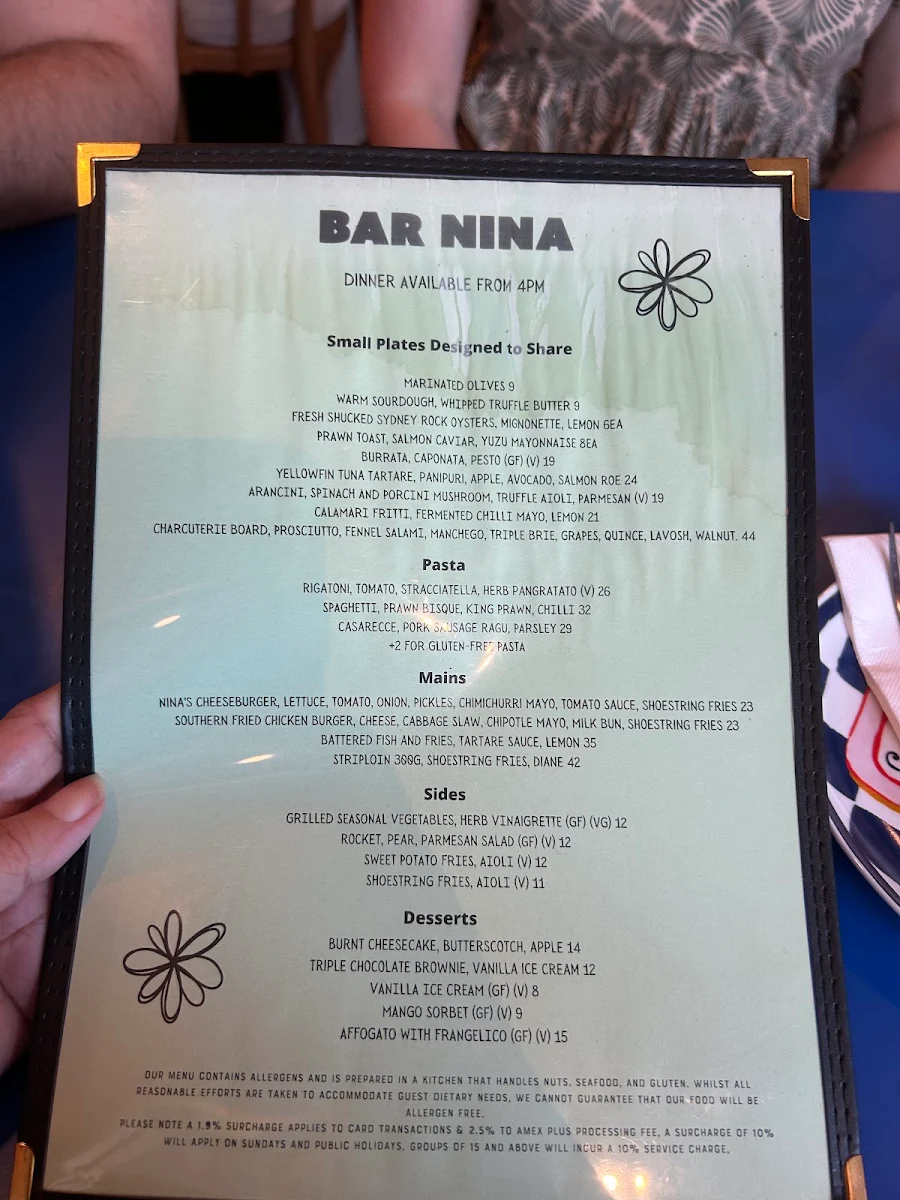 Menu, Bar Nina