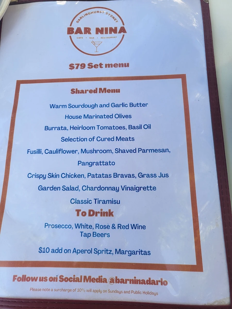 Menu, Bar Nina