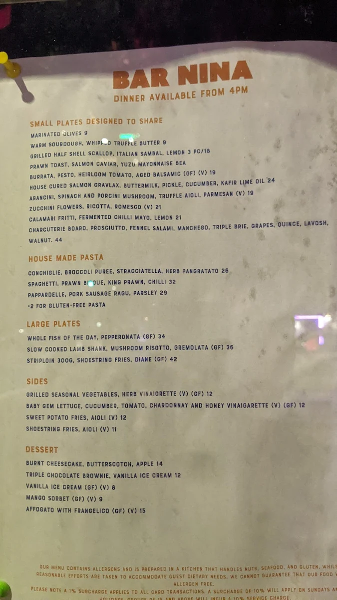 Menu, Bar Nina