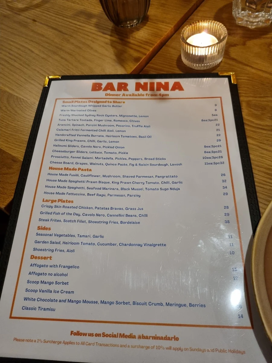 Menu, Bar Nina