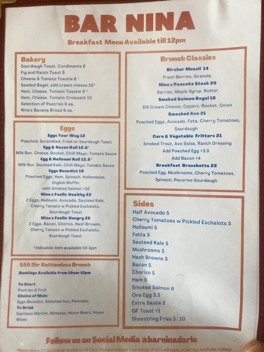 Menu, Bar Nina