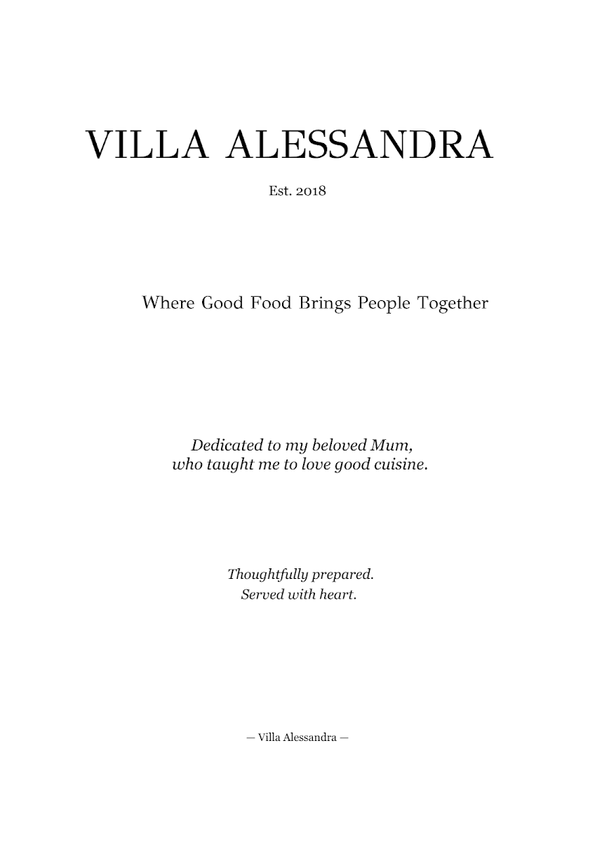 Menu, Villa Alessandra Italian restaurant