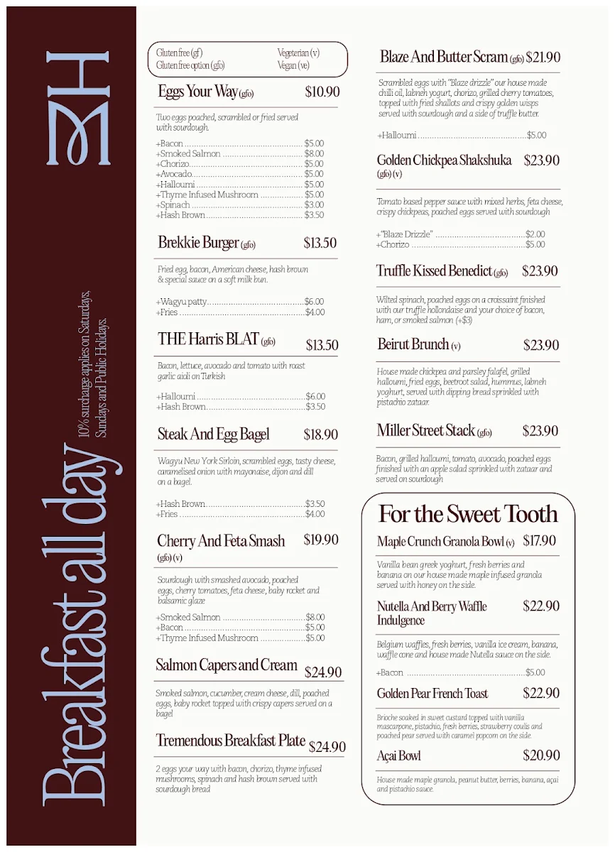 Menu, Harris Miller