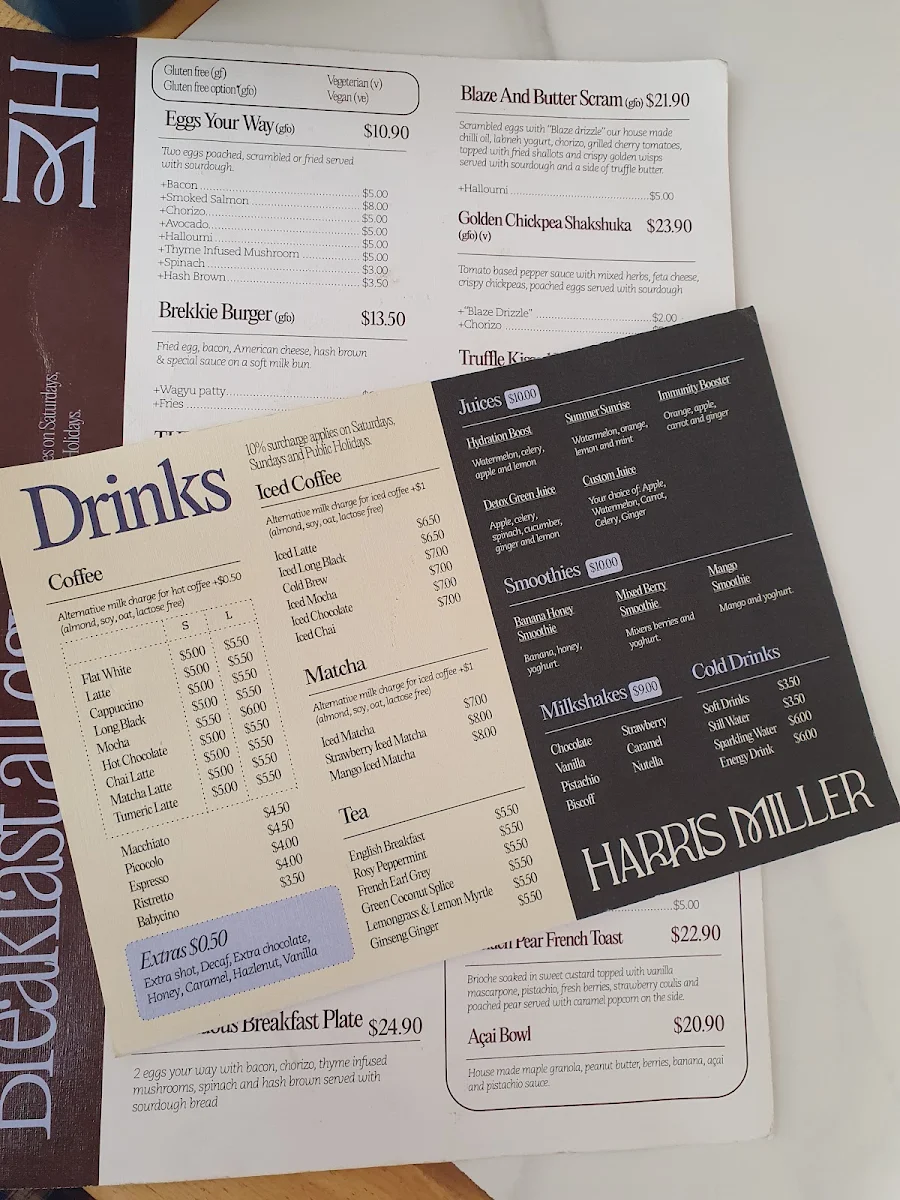 Menu, Harris Miller