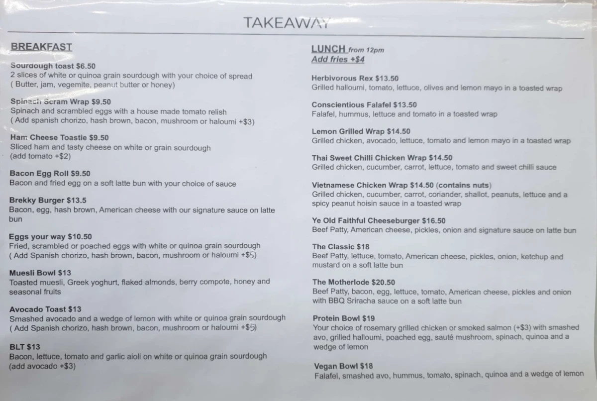 Menu, Harris Miller