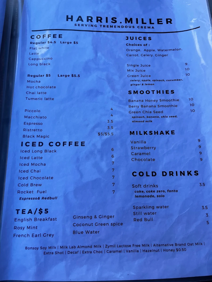 Menu, Harris Miller