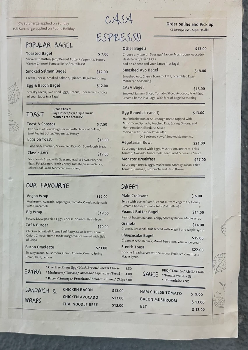 Menu, Casa Espresso