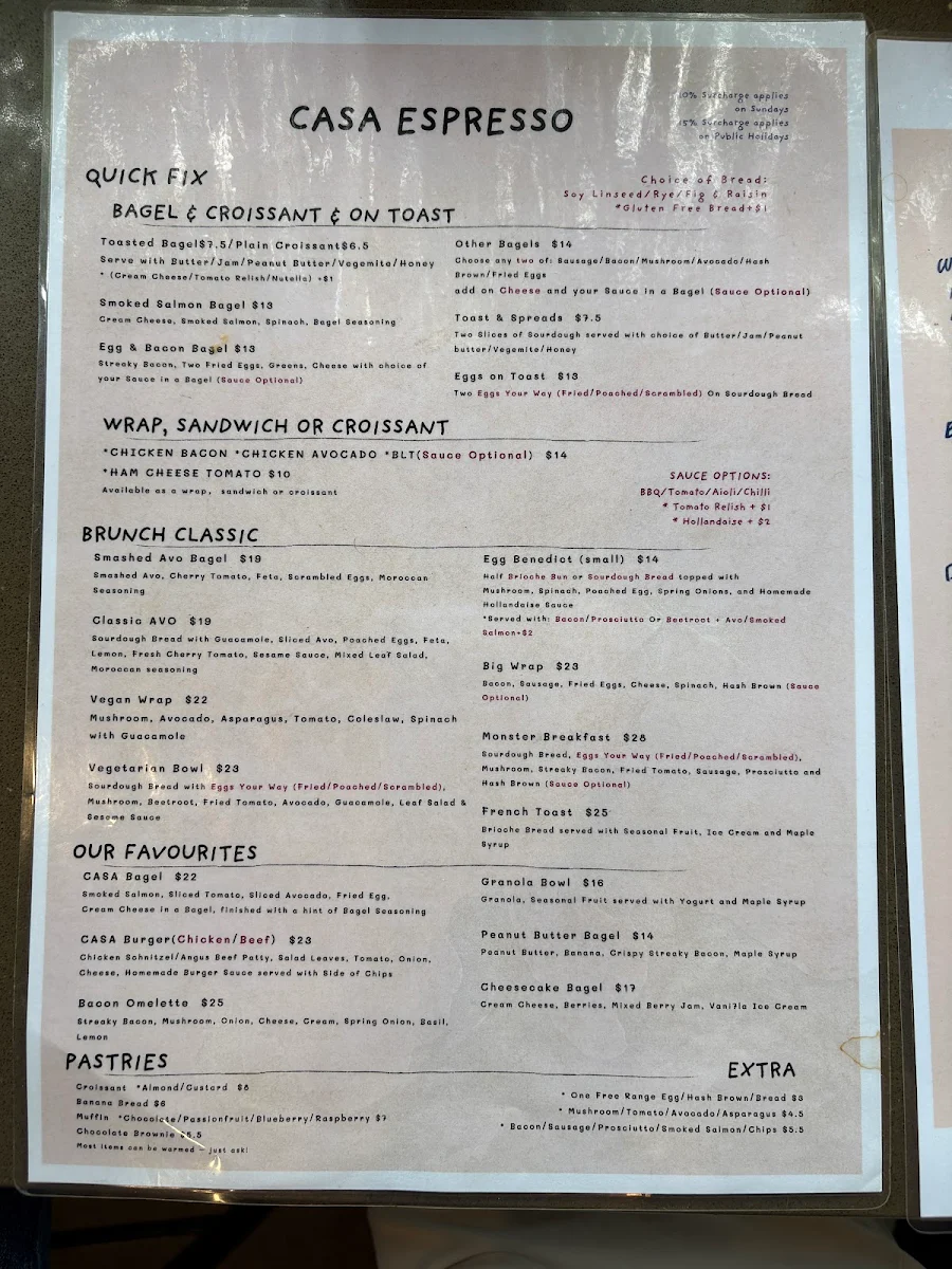 Menu, Casa Espresso