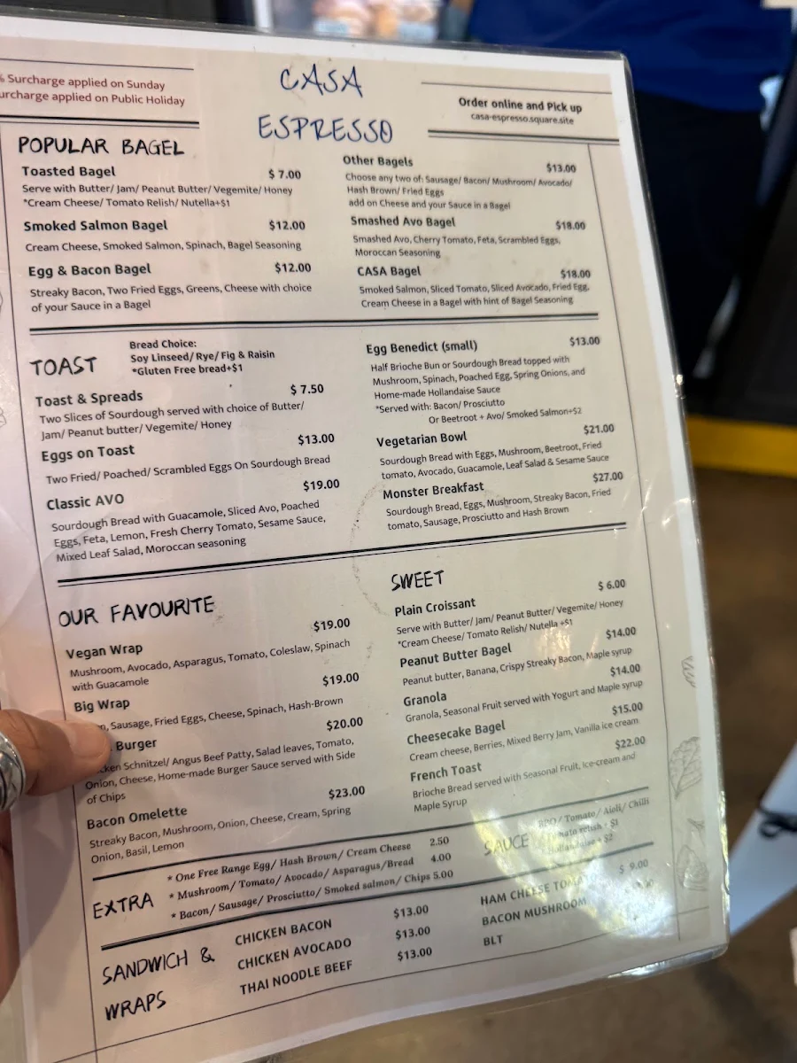 Menu, Casa Espresso