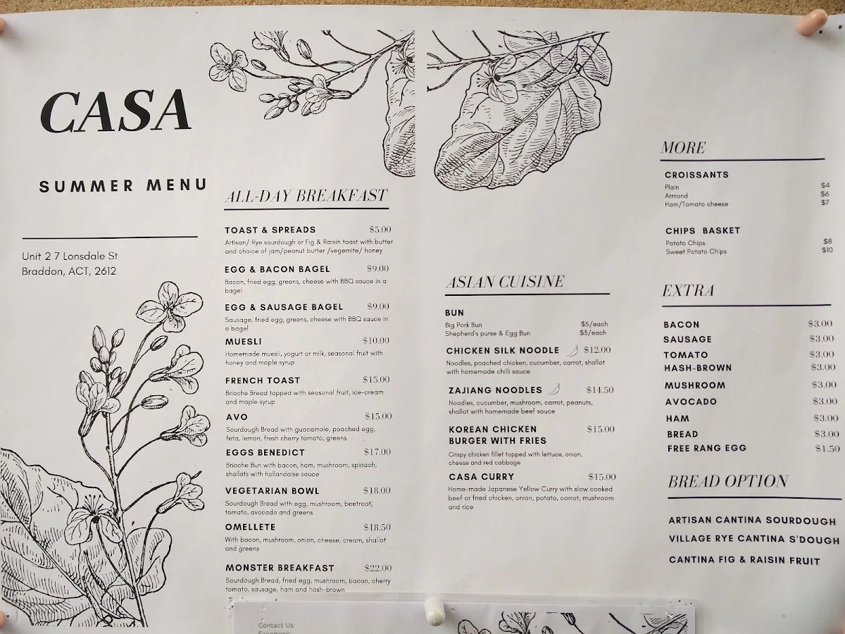Menu, Casa Espresso